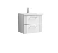 Nuie Deco Wall Hung 2 Drawer Vanity Unit and Mid Edge Ceramic Basin | Satin White | MDF | 600mm