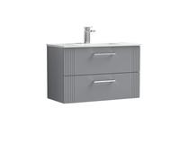 Nuie Deco Wall Hung 2 Drawer Vanity Unit and Minimalist Ceramic Basin | Satin Grey | MDF | 800mm