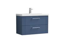 Nuie Deco Wall Hung 2 Drawer Vanity Unit and Thin Edge Ceramic Basin | Satin Blue | MDF | 800mm