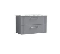 Nuie Deco Wall Hung 2-Drawer Vanity Unit & Bellato Grey Laminate Worktop, Counter Top Vanity Unit In Satin Grey, 800mm