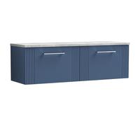 Nuie Deco Wall Hung 2 Drawer Vanity Unit with Bellato Grey Worktop | Satin Blue | MFC | 1200mm