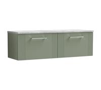 nuie Deco 1200 Wall Hung 2-Drawer Vanity & Laminate Worktop - Satin Green, Green