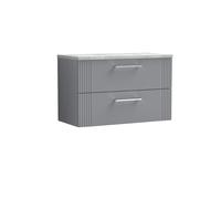 Nuie Deco Wall Hung 2 Drawer Vanity Unit with Bellato Grey Worktop | Satin Grey | MDF | 800mm