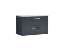 Nuie Deco Wall Hung 2 Drawer Vanity Unit with Bellato Grey Worktop | Satin Soft Black | MDF | 800mm