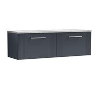 nuie Deco 1200 Wall Hung 2-Drawer Vanity & Laminate Worktop - Soft Black, Black
