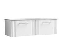 nuie Deco 1200 Wall Hung 2-Drawer Vanity & Laminate Worktop - Satin White, White