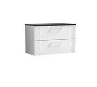 Nuie Deco Wall Hung 2 Drawer Vanity Unit with Black Sparkle Worktop | Satin White | MDF | 800mm