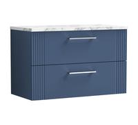 nuie Deco 800 Wall Hung 2-Drawer Vanity & Laminate Worktop - Satin Blue, Blue