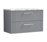 nuie Deco 800 Wall Hung 2-Drawer Vanity & Laminate Worktop - Satin Grey