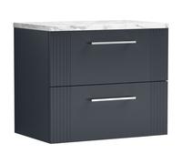 nuie Deco 600 Wall Hung 2-Drawer Vanity & Laminate Worktop - Soft Black, Black