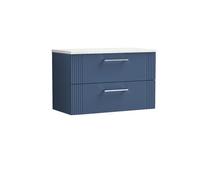 Nuie Deco Wall Hung 2 Drawer Vanity Unit with White Sparkle Worktop | Satin Blue | MDF | 800mm