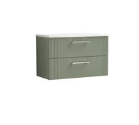 Nuie Deco Wall Hung 2 Drawer Vanity Unit with White Sparkle Worktop | Satin Green | MDF | 800mm