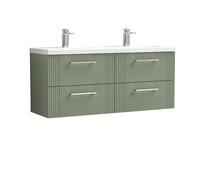 Nuie Deco 1200mm Wall Hung 4 Drawer Vanity & Double Ceramic Basin - Satin Reed Green