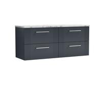Nuie Deco Wall Hung 4-Drawer Vanity Unit & Carrera Marble Laminate Worktop, Counter Top Vanity Unit In Soft Black, 1200mm