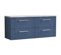 Nuie Deco Wall Hung 4 Drawer Vanity Unit with Bellato Grey Laminate Worktop | Satin Blue | MFC | 1200mm