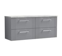 Nuie Deco Wall Hung 4 Drawer Vanity Unit with Bellato Grey Laminate Worktop | Satin Grey | MFC | 1200mm