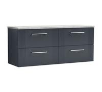 Nuie Deco Wall Hung 4 Drawer Vanity Unit with Bellato Grey Laminate Worktop | Soft Black | MFC | 1200mm