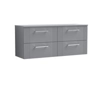 Nuie Deco Wall Hung 4 Drawer Vanity Unit with Worktop | Satin Grey | MDF | 1200mm