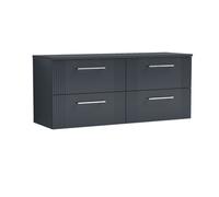 Nuie Deco Wall Hung 4 Drawer Vanity Unit with Worktop | Satin Soft Black | MDF | 1200mm