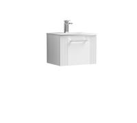 Nuie Deco Wall Hung Single Drawer Vanity Unit and Curved Ceramic Basin | Satin White | MDF | 500mm