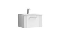 Nuie Deco Wall Hung Single Drawer Vanity Unit and Curved Ceramic Basin | Satin White | MDF | 600mm