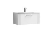 Nuie Deco 800mm Wall Hung Single Drawer Vanity & Basin 4 - Satin White, White