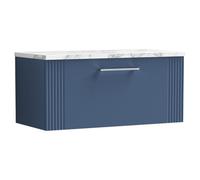 nuie Deco 800 Wall Hung Single Drawer Vanity & Laminate Worktop - Satin Blue