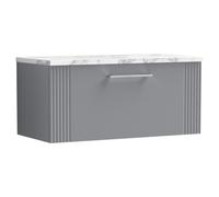 nuie Deco 800 Wall Hung Single Drawer Vanity & Laminate Worktop - Satin Grey