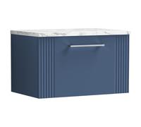 nuie Deco 600 Wall Hung Single Drawer Vanity & Laminate Worktop - Satin Blue, Blue