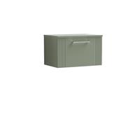 Nuie Deco Wall Hung Single Drawer Vanity Unit with Worktop | Satin Green | MDF | 600mm