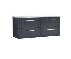 nuie DPF1493LBG2 Deco Modern Bathroom Wall Hung 4 Close Drawer Vanity Unit and Bellato Grey Laminate Worktop, 1200mm, Soft Black