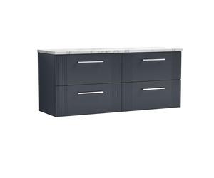 nuie DPF1493LCM2 Deco Modern Bathroom Wall Hung 4 Close Drawer Vanity Unit and Carrera Marble Laminate Worktop, 1200mm, Soft Black