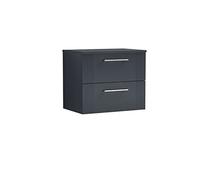 nuie DPF1493W Deco Modern Bathroom Wall Hung 2 Drawer Part Fluted Vanity Basin Unit with Worktop, 600mm, Soft Black