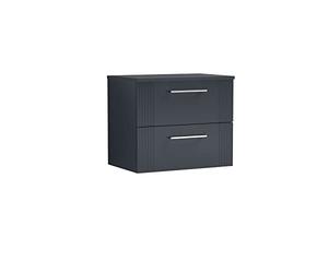 nuie DPF1493W Deco Modern Bathroom Wall Hung 2 Drawer Part Fluted Vanity Basin Unit with Worktop, 600mm, Soft Black