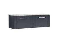 nuie DPF1494LBG2 Deco Modern Bathroom Wall Hung 2 Soft Close Drawer Vanity Unit and Bellato Grey Laminate Worktop, 1200mm, Soft Black