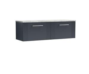 nuie DPF1494LBG2 Deco Modern Bathroom Wall Hung 2 Soft Close Drawer Vanity Unit and Bellato Grey Laminate Worktop, 1200mm, Soft Black