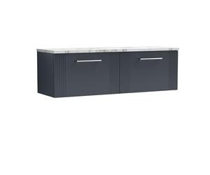 nuie DPF1494LCM2 Deco Modern Bathroom Wall Hung 2 Close Drawer Vanity Unit and Carrera Marble Laminate Worktop, 1200mm, Soft Black