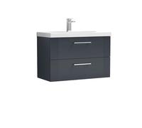 Nuie Deco Satin Anthracite 800mm Wall Hung 2-Drawer Vanity Unit &