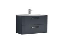 Nuie Deco 800mm Wall Hung 2 Drawer Vanity & Basin 4 - Satin Anthracite, Grey