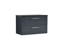 Nuie Deco 800mm Wall Hung 2 Drawer Vanity & Sparkling Black Laminate Top - Satin Anthracite