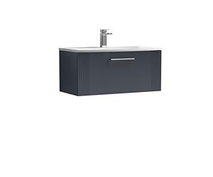 nuie DPF1496G Deco Modern Bathroom Wall Hung 1 Drawer Part Fluted Vanity Basin Unit with Curved Ceramic Basin, 800mm, Soft Black
