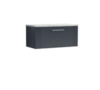 nuie DPF1496LBG Deco Modern Bathroom Wall Hung 1 Drawer Part Fluted Vanity Basin Unit with Laminate Bellato Grey Worktop, Satin Anthracite