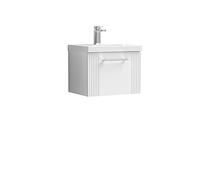 nuie DPF191D Deco Modern Bathroom Wall Hung 1 Drawer Part Fluted Vanity Basin Unit with Thin-Edge Ceramic Basin, 500mm, Satin White