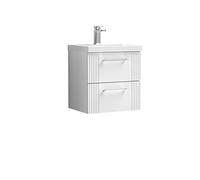 Nuie Deco 500mm Wall Hung 2 Drawer Vanity & Basin 3 - Satin White, White