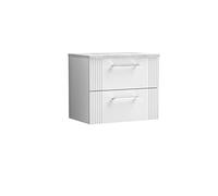 nuie DPF193LBG Deco Modern Bathroom Wall Hung 2 Drawer Part Fluted Vanity Basin Unit with Laminate Bellato Grey Worktop, 600mm, Satin White