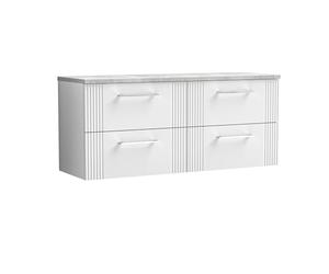nuie DPF193LBG2 Deco Modern Bathroom Wall Hung 4 Soft Close Drawer Vanity Unit and Bellato Grey Laminate Worktop, 1200mm, Satin White