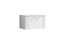 nuie DPF194LBG Deco Modern Bathroom Wall Hung 1 Drawer Part Fluted Vanity Basin Unit with Laminate Bellato Grey Worktop, 600mm, Satin White