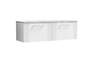 nuie DPF194LBG2 Deco Modern Bathroom Wall Hung 2 Soft Close Drawer Vanity Unit and Bellato Grey Laminate Worktop, 1200mm, Satin White