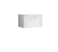 nuie DPF194LCM Deco Modern Bathroom Wall Hung Single Soft Close Drawer Vanity Unit and Carrera Marble Laminate Worktop, 600mm, Satin White