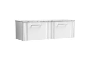 nuie DPF194LCM2 Deco Modern Bathroom Wall Hung 2 Soft Close Drawer Vanity Unit and Carrera Marble Laminate Worktop, 1200mm, Satin White